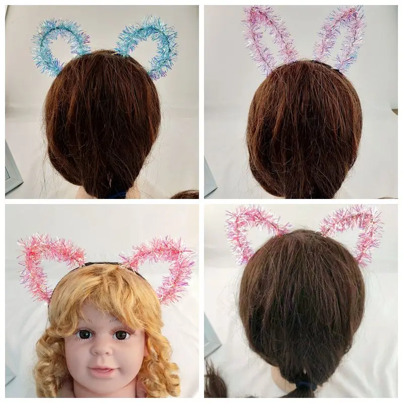7 шт./компл. лента для волос день рождения поставки Hairbands блестящая Лазерная кисточкой животных кошачьи уши оголовье Кролик уши панды Headhoop