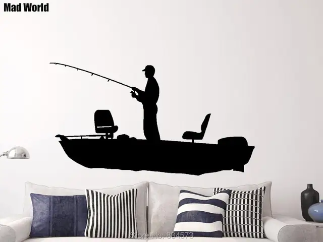 Fisherman Man Boy Fishing Fish Boat Retro Wall Art ...
