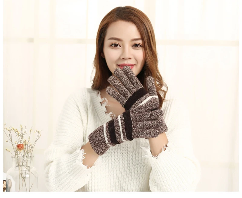 Новая мода унисекс зимние уличные теплые перчатки для верховой езды толстые вязаные полосатые перчатки теплые и удобные