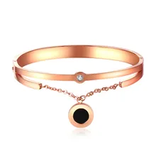 Black Round Pendant Women’s Open Bangle Inlaid Cubic Zirconia Party Charm Bracelet Jewelry Gift GH826