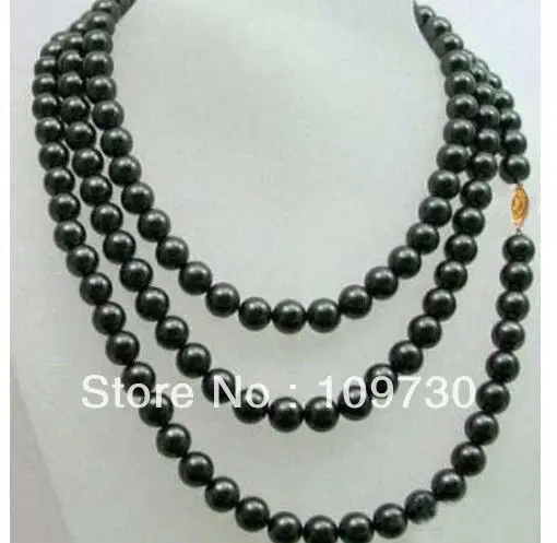 

Jewelry 001779 49 " Savageness AAA + 9-10mm black TAHITIAN pearls necklace 14KGPT