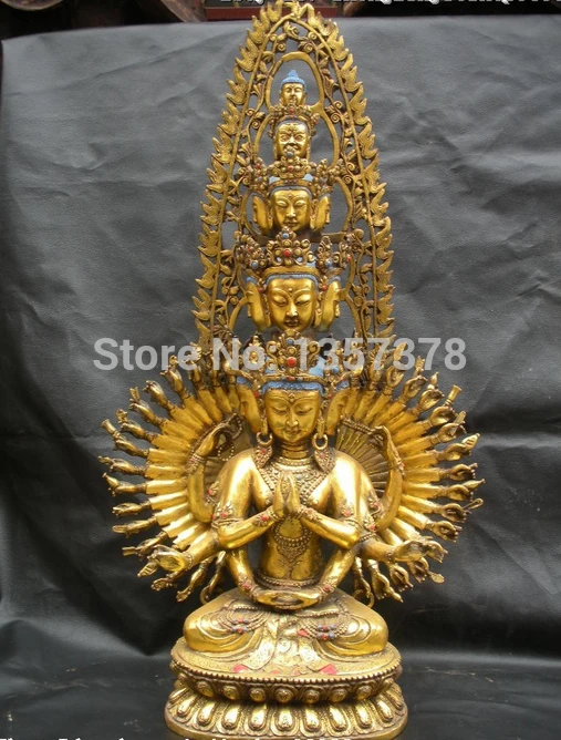 

shitou 001070 Tibet Buddhism Fane Bronze Gild 1000 Arm Avalokitesvara Kwan-yin Buddha Statue