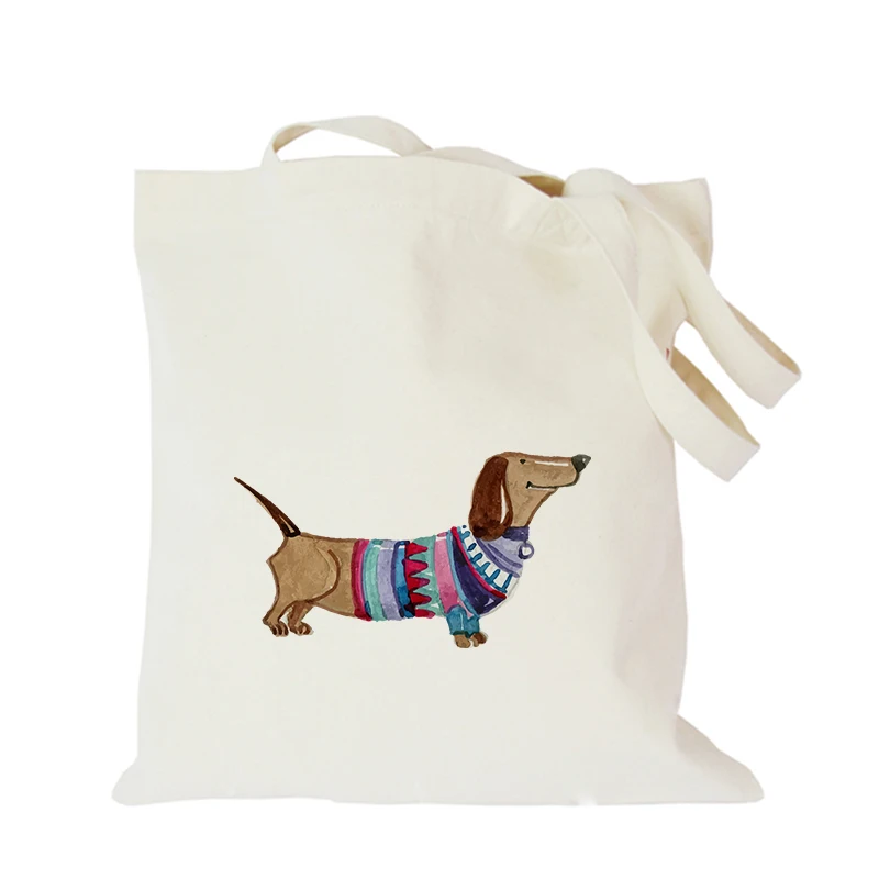 2019 Pet dog series canvas bag customized eco custom tote bag custom made shopping bags with logo  Dachshund Shepherd Dog Poodle (7)