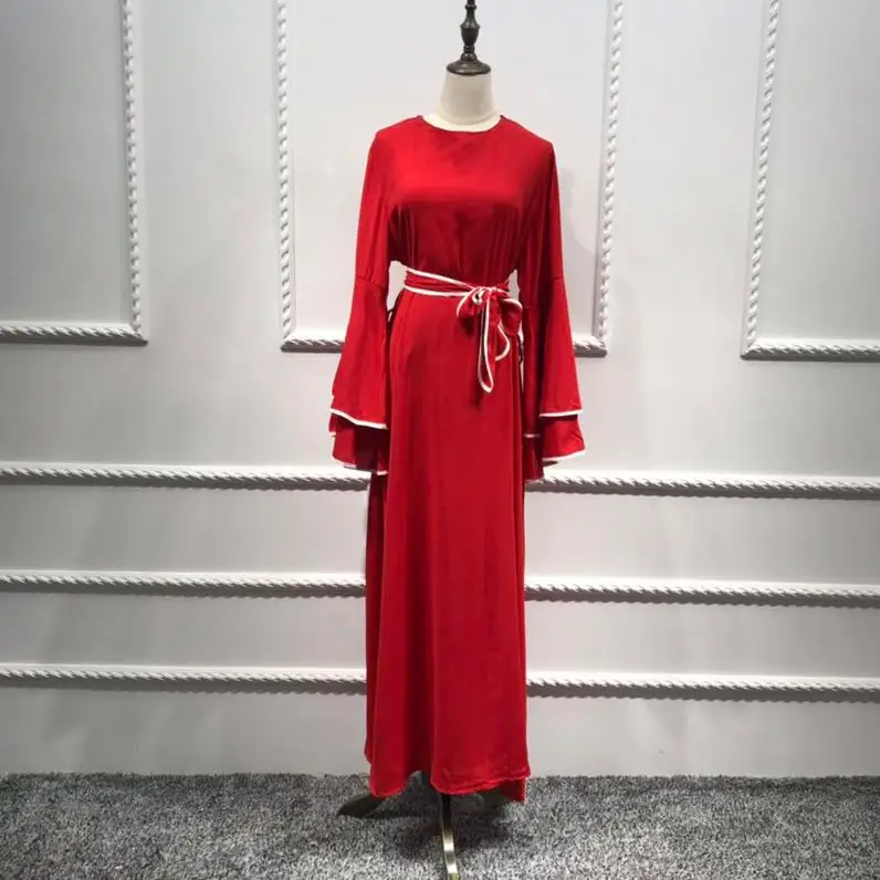 Red Dress Абая кафтан хиджаб мусульманское платье джилбаб кафтан Рамадан Турция Дубай Абая для женщин Elbise Бангладеш турецкая исламская одежда - Цвет: Red Dress