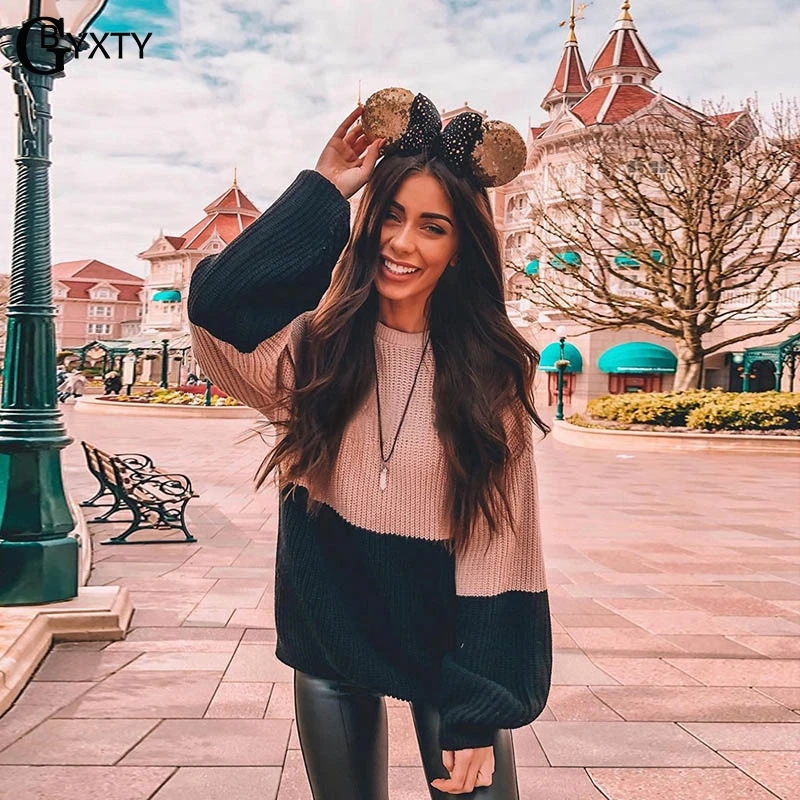 

GBYXTY Pullover Mujer 2019 Autumn Winter Women Color Patchwork Oversize Knitted Sweaters Long Sleeve Jumpers pull femme ZA1593