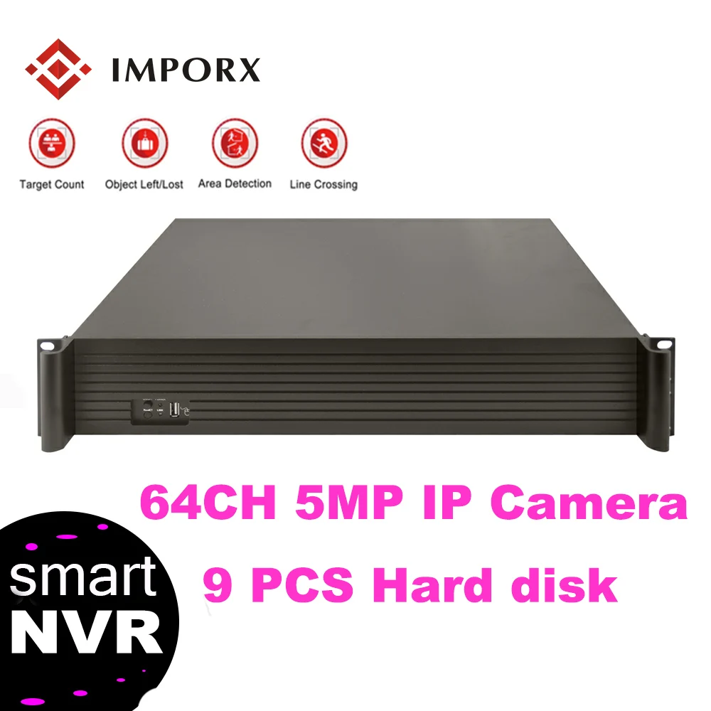

IMPORX 64CH 5MP 9HDD Ports Network Video Recorder 32CH 4K Output H.265 2U 9PCS SATA Support Onvif 2.6 P2P CCTV NVR For IP Camera