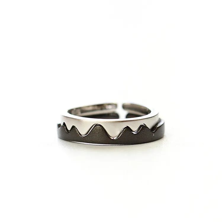 S925 Sterling Silver Couple Ring Fashion Simple Geometric Heartbeat Black &White Color Men Women Open Ring Wholesale
