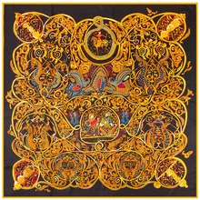 130 см* 130 см зима H роскошный бренд цепь перевозки печати Шелковый шарф для женщин Саржа лошадь большие квадратные шарфы женские шали