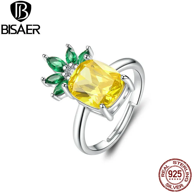 BISAER Летняя коллекция 925 пробы Серебряное кольцо в форме ананаса для женщин циркониевое женское серебряное ювелирное изделие Anel EFR037
