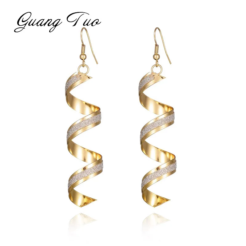 

ES353 Women Fashion Earrings Twist Spiral Eardrops Lady Girl Long Dangle Hook Earrings Retro Surround Frosted Chic Jewelry Gift