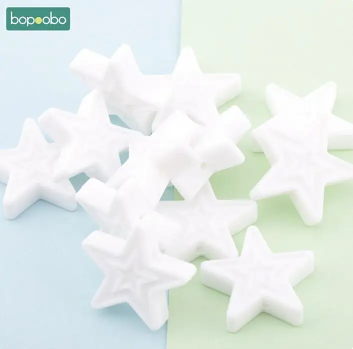 Bopobo, силиконовый Прорезыватель со звездами, 5 шт., 3 см, без бисфенола, пищевого качества, силиконовый прорезыватель, сделай сам, прорезыватель, ожерелье, аксессуары, бусины, детский Прорезыватель - Цвет: white