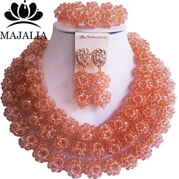

Majalia Fashion Nigeria Wedding African Beads Jewelry Set Peach Crystal Necklace Bridal Jewelry Sets Free Shipping 3CZ014