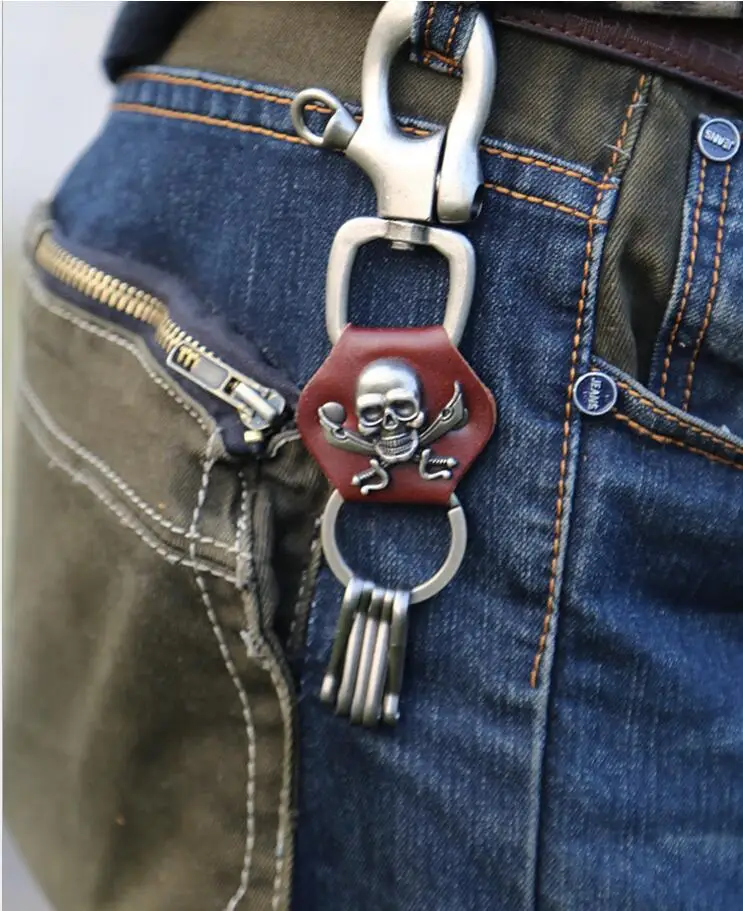 Модные брелки мужские ювелирные изделия тяжелый Скелет Талия Байкер цепочка для ключей бумажник Рок Панк брюки хип-хоп кожаные брюки джинсы с цепочкой
