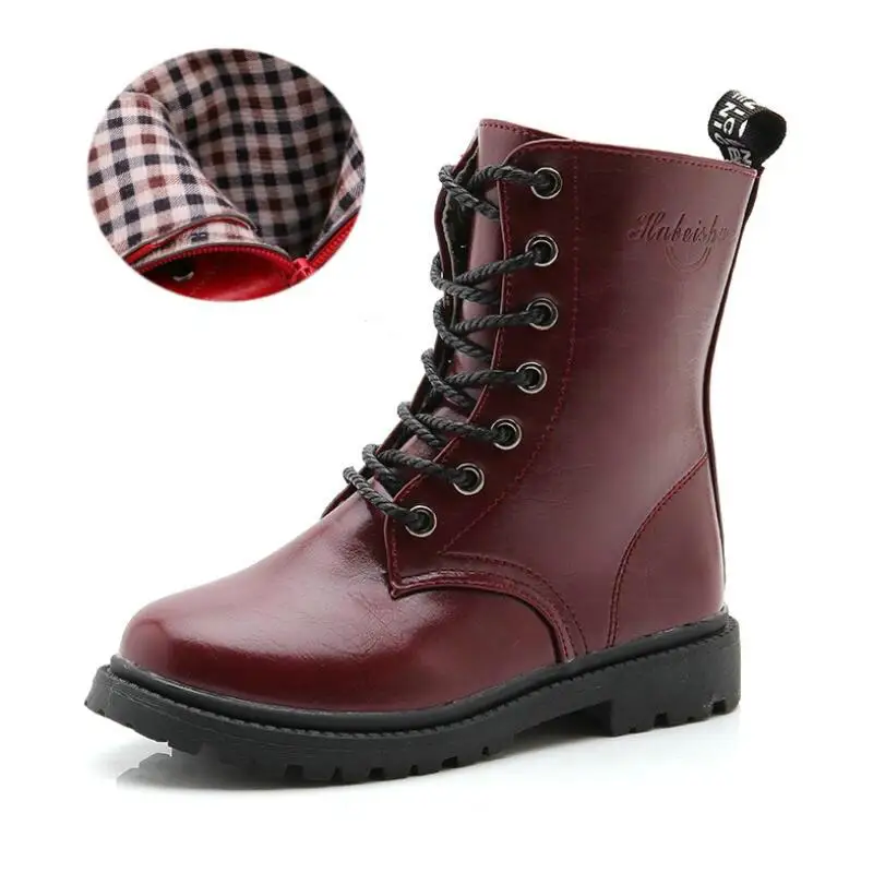 Boys Girls Waterproof Martin Boots - Children's Winter Boots Shoes with Snow Fur, Red Black - Ankle Boots for Kids, Females image 4