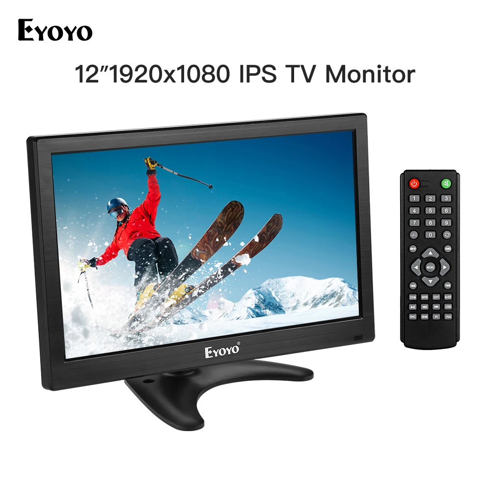 

Eyoyo 12 inch HDMI TV Monitor 1920x1080 IPS LCD Screen Display TV/HDMI/VGA/AV/USB Input & Remote Control for PC DVD CCTV DVR