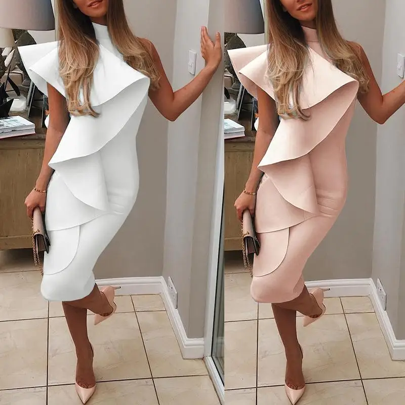 one shoulder mock ruffles bodycon dress