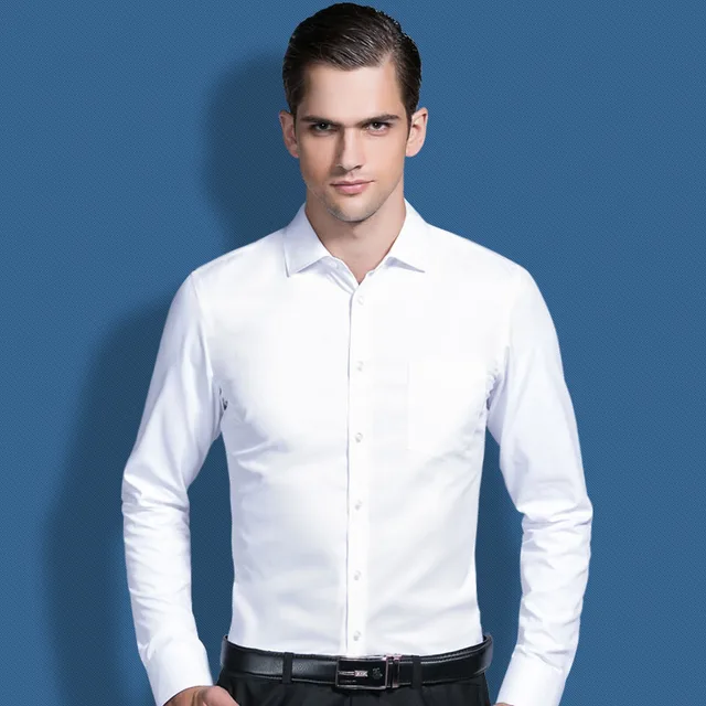 Mwxsd high quality Men's silk cotton formal wedding Shirt long sleeve