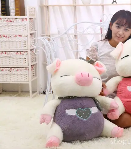 

huge lovely plush pig toy purple sanshun pig toy heart bow doll gift about 65cm