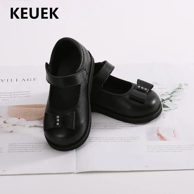 

New Children Shoes Custom Made Genuine Leather Shoes Girls Black Dress Shoes Student British style Flats Baby Toddler Kids 02B
