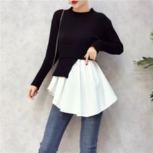 Amolapha женское вязаное платье в стиле пэчворк с круглым вырезом и длинным рукавом, 2 штуки, женские повседневные платья, одежда