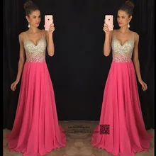 Abendkleider Fushcia платья для выпускного со стразами длинные блестящие вечерние платья с v-образным вырезом Vestidos de Gala Formatura Baile