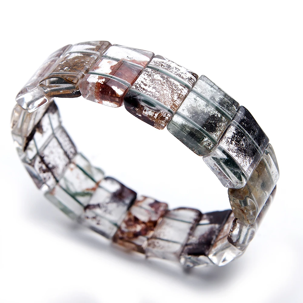 

Genuine Natural Colorful Phantom Quartz Bracelets Women Female Stretch Rectangle Beads Crystal Bangle Bracelet 18x12mm AAAA