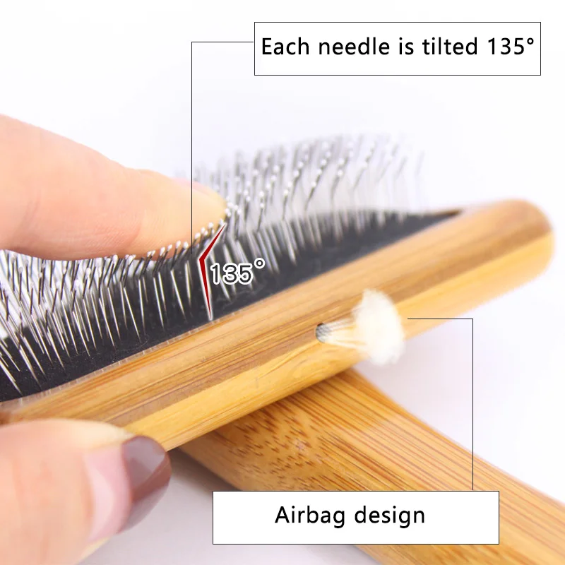 HE 1 Pcs Multi-purpose Wooden Needle Comb for Dog Cat Pet Hair Beauty Grooming Tool Stainless Steel Pin Brush Dog Hair Brush