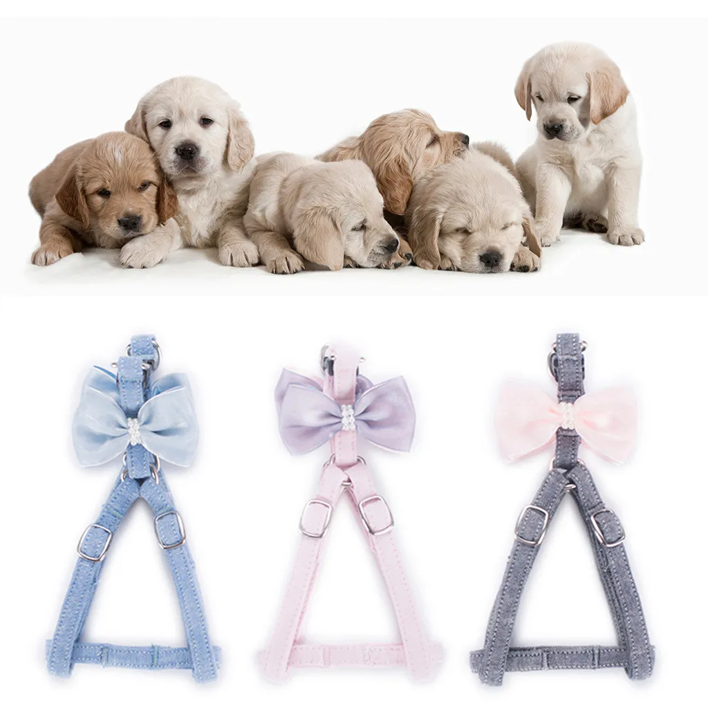 

Cute Pet Cat Dog Cat Bow Tie Vest Chest Straps Belt Set Adjustable Outdoor Security Training Dog Harness Collars Pet Dog Tag