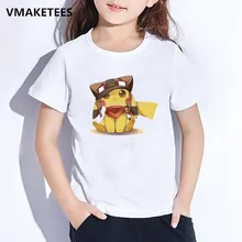 Детская летняя футболка для мальчиков и девочек, милая детская футболка с принтом Пикачу, Забавная детская одежда с рисунком из аниме «Покемон го», HKP2208