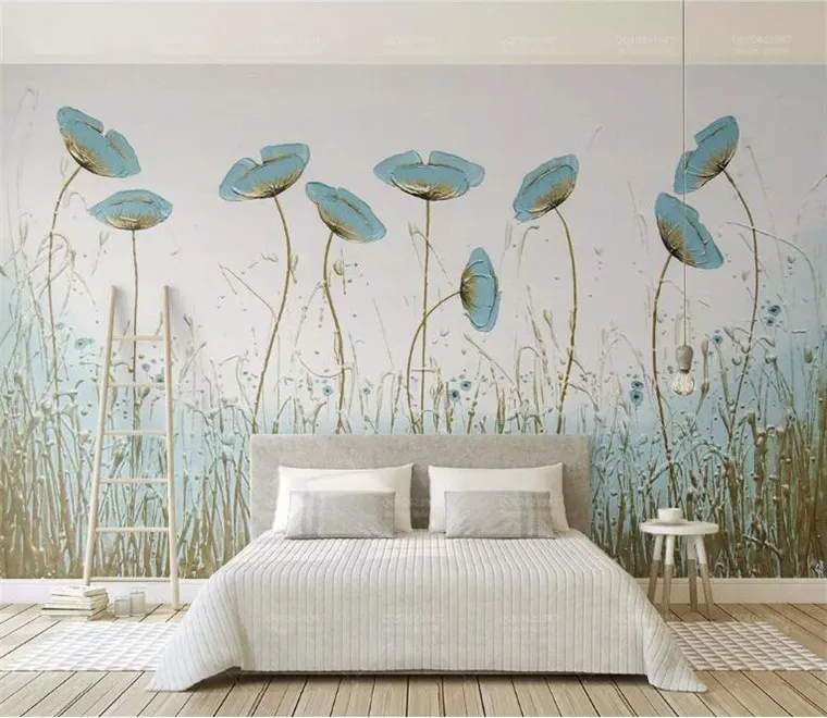 

North Europe style Modern 3D Photo Wallpaper mint green flower Wall Papers Home Interior Decor Living Room Lobby Mural Wallpaper