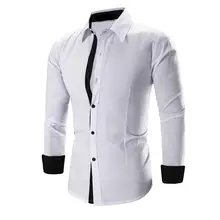 Модная весенне-осенняя мужская рубашка с отложным воротником и цветным блоком, с длинными рукавами, Приталенный топ