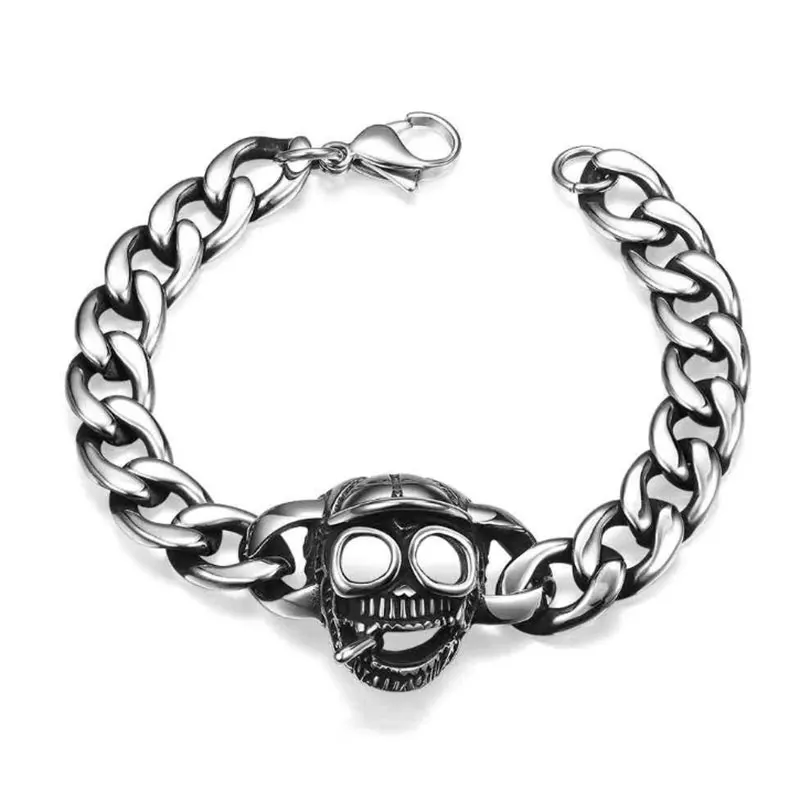 

Titanium Biker Jewelry Vintage Skeleton Bracelet Stainless Steel Personality Link Chain Bracelet