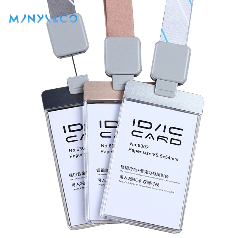 

Adjustable Easy Card Buckle Acrylic Clear Access card ID IC Card badge holder work card with 20MM polyester lanyard