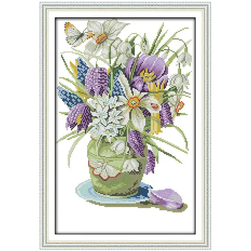 

Flowers in a Vase Counted Cross Stitch 11CT 14CT Cross Stitch Sets Wholesale Chinese Cross-stitch Kits Embroidery Needlework