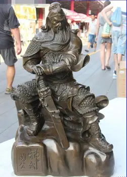 

20" Chinese Bronze Copper Dragon Guan Gong Warrior Guan Yu Statue