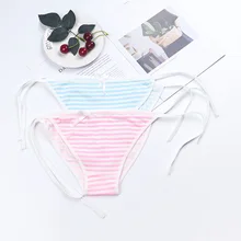 Сексуальное Полосатое облегающее женское нижнее белье, милые хлопковые трусы розового и синего цвета, трусы с низкой талией, бикини, нижнее белье для пляжа, вечерние трусики