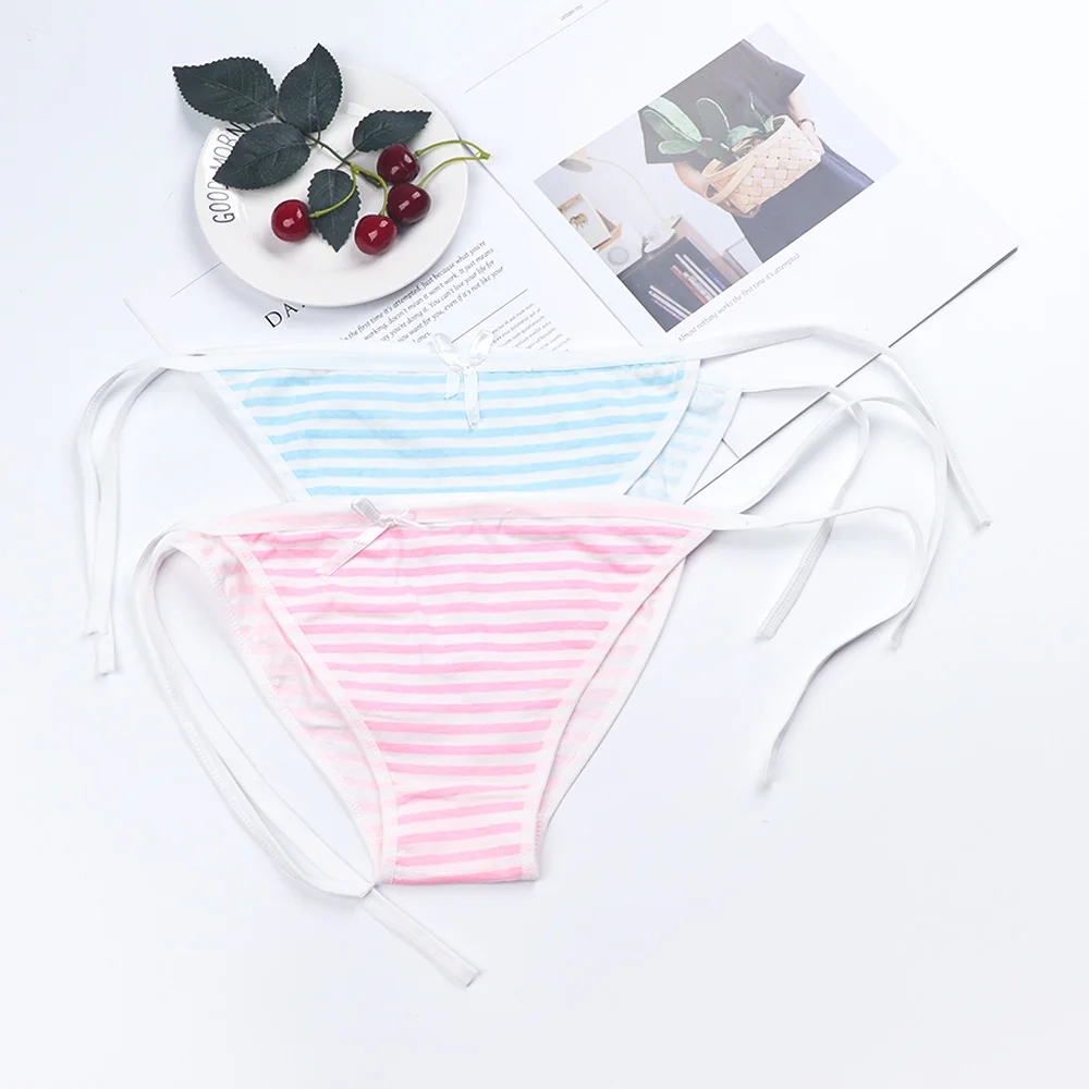 

Sexy Stripe Bandage Panties Women Cute Cotton Pink Blue Underpants Low Waist Briefs Bikini Lingerie Underwear for Beach Party