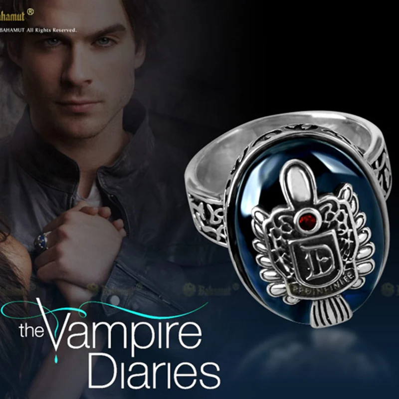 

The Vampire Diaries Salvatore Damon Ring S S925 Sterling Sliver Ring With Blue Lapis Pure Sliver for Boyfriend Student