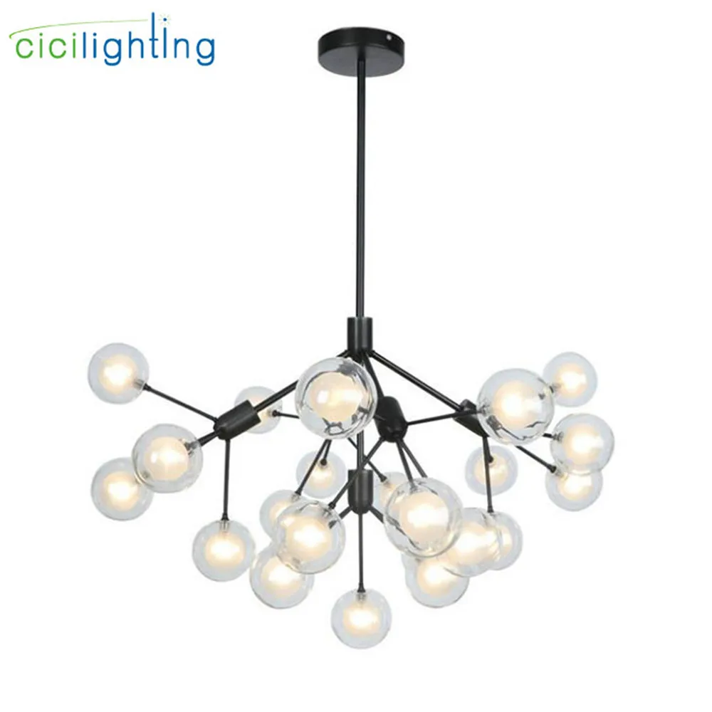 

Modern 5 light 25 light globe glass lustre chandeliers lighting,industrial black G4 led flush mount hanging lamp for store bar