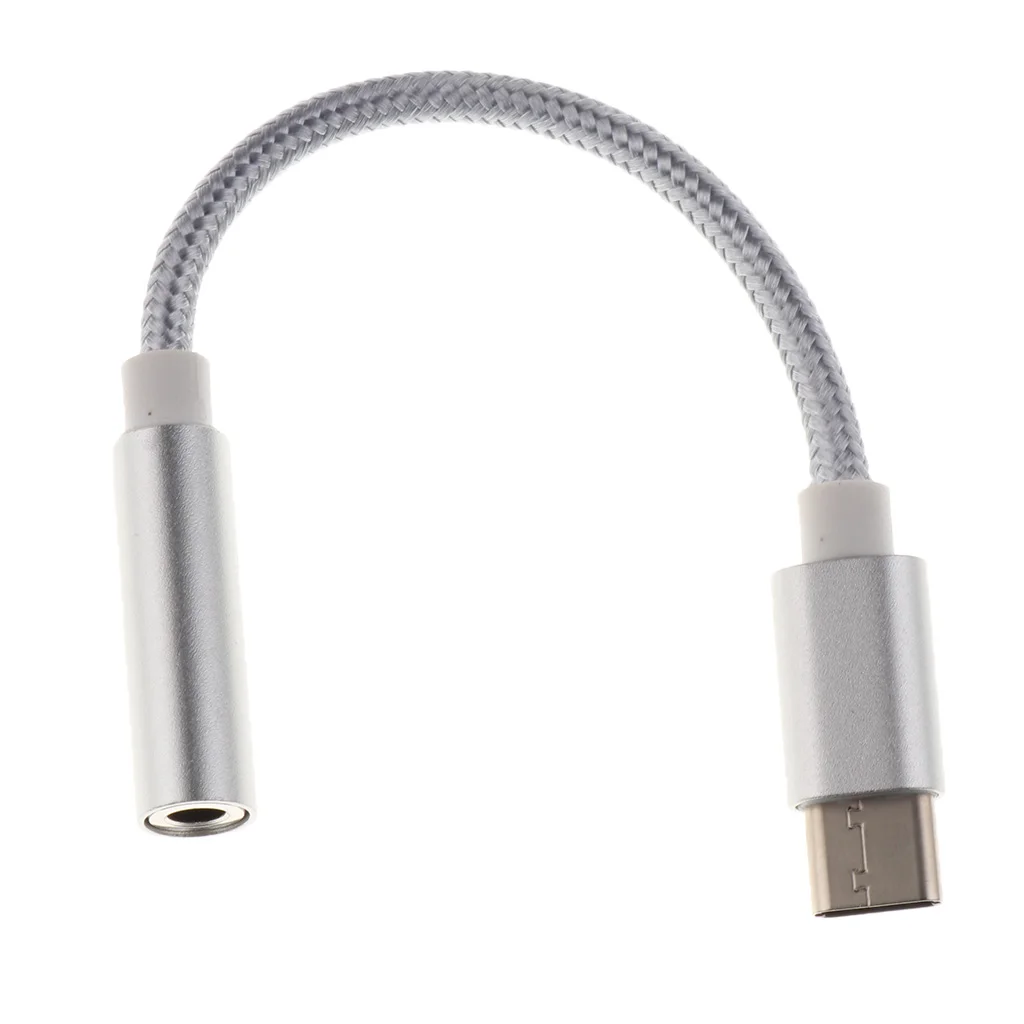 2 Pieces Nylon Braided USB 3.1 Type C to 3.5mm Female Headphone Jack Audio Adapter Cable for New Macbook , Oneplus