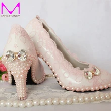 Pink Lace Wedding Shoes Fashion Women 6/8/9/10cm Bridal Shoes Elegant Sweet Evening Shoes Women Pumps Valentine Prom Party Shoes