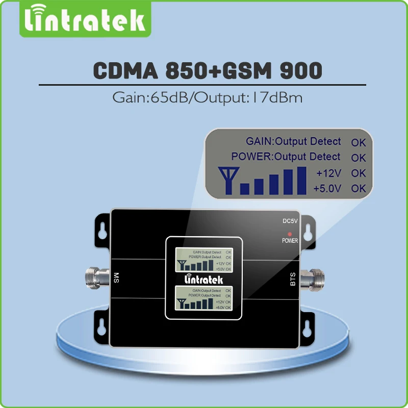

Lintratek Dual Band Signal Booster GSM 900 CDMA 850Mhz GSM 2G 3G Signal Repeater Amplifier 65dB 900 850Mhz without antenna