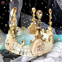 Золотой Серебряный головной убор Корона для невесты счастливое украшение для именинного торта жемчужная Корона повязка на голову