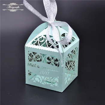 

Popular light blue color filigree laser cut personalized wedding gift boxes