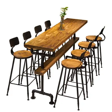 Industrial Style Retro Bar Table Coffee Shop Solid Wood Wall High