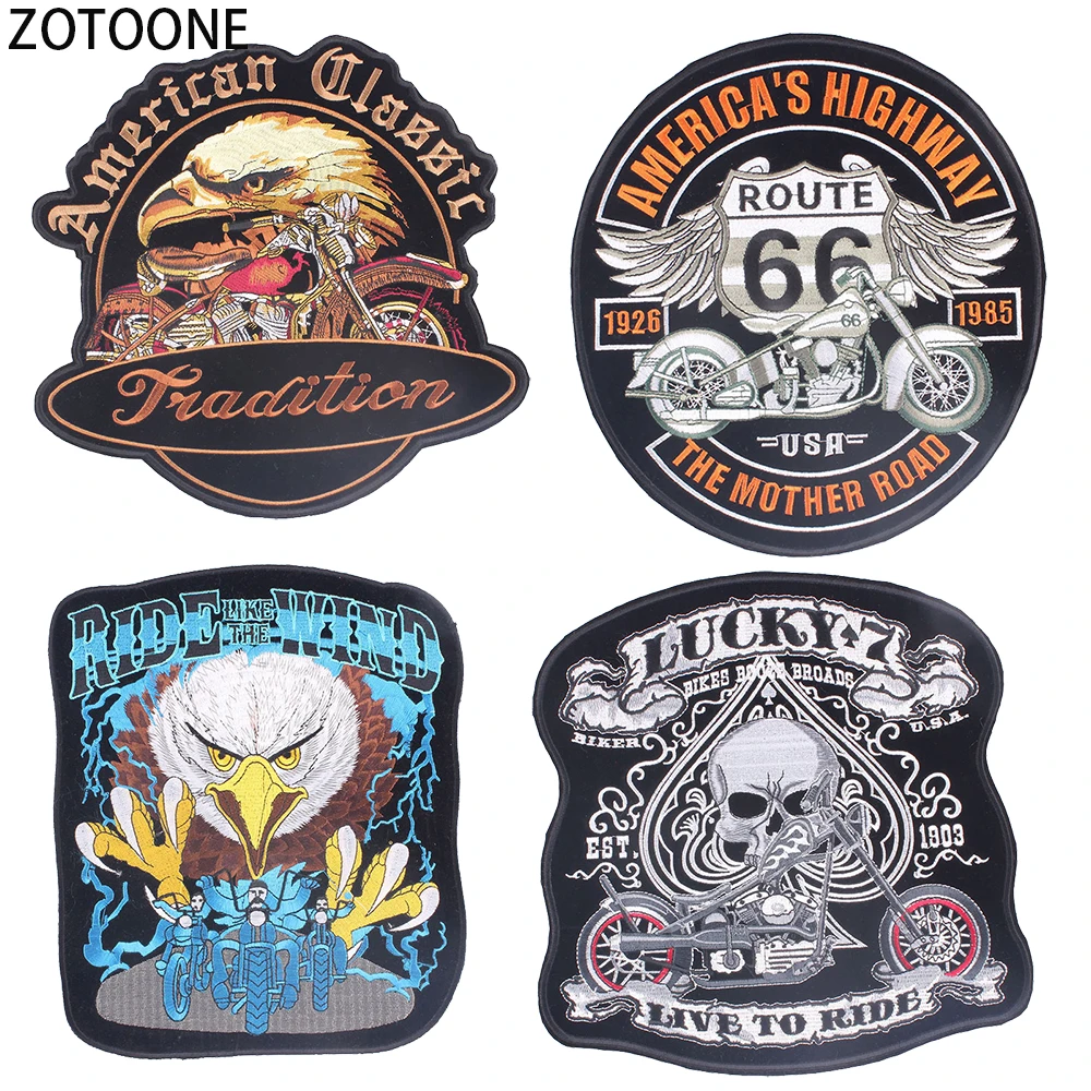 

ZOTOONE Stylish Punk Skull Patch Iron on Large Back Patches Sewing on Clothing Eagle Bike Embroidery Patches for Clothes Badges