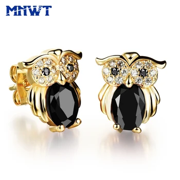 

MNWT Luxury Brand Lady Jewelry Crystal Owl Stud Earrings For Women Fashion Golden Color Animal Statement Earring Party Girl Gift