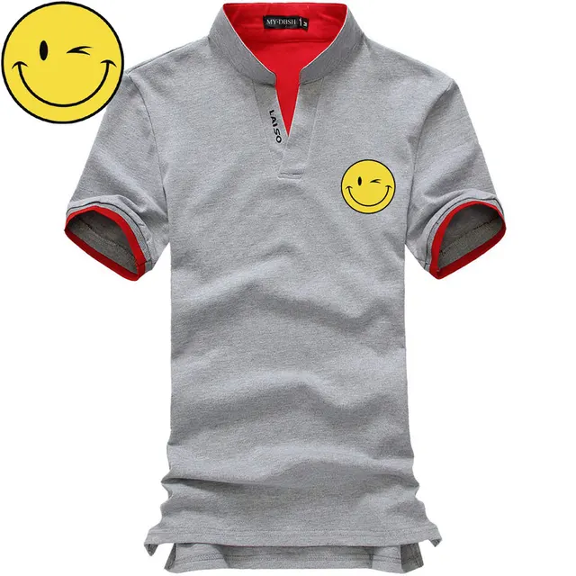 Hipster Smile Face Print Men Polo Shirt Brand Mens Solid Color Polo