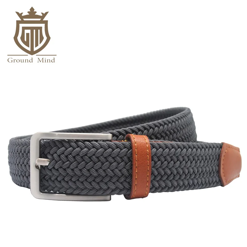 New elastic woven men belts pin buckle genuine leather tip&head Casual ...