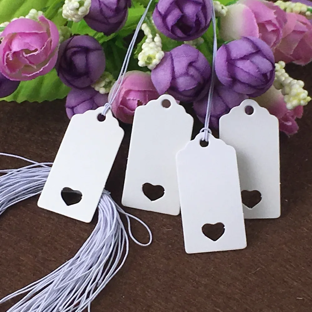 

100Pcs thank you Kraft Hang Tag+100Pcs String,4x2cm Brown White Small Scallop Head Packaging Box decor Labels Card